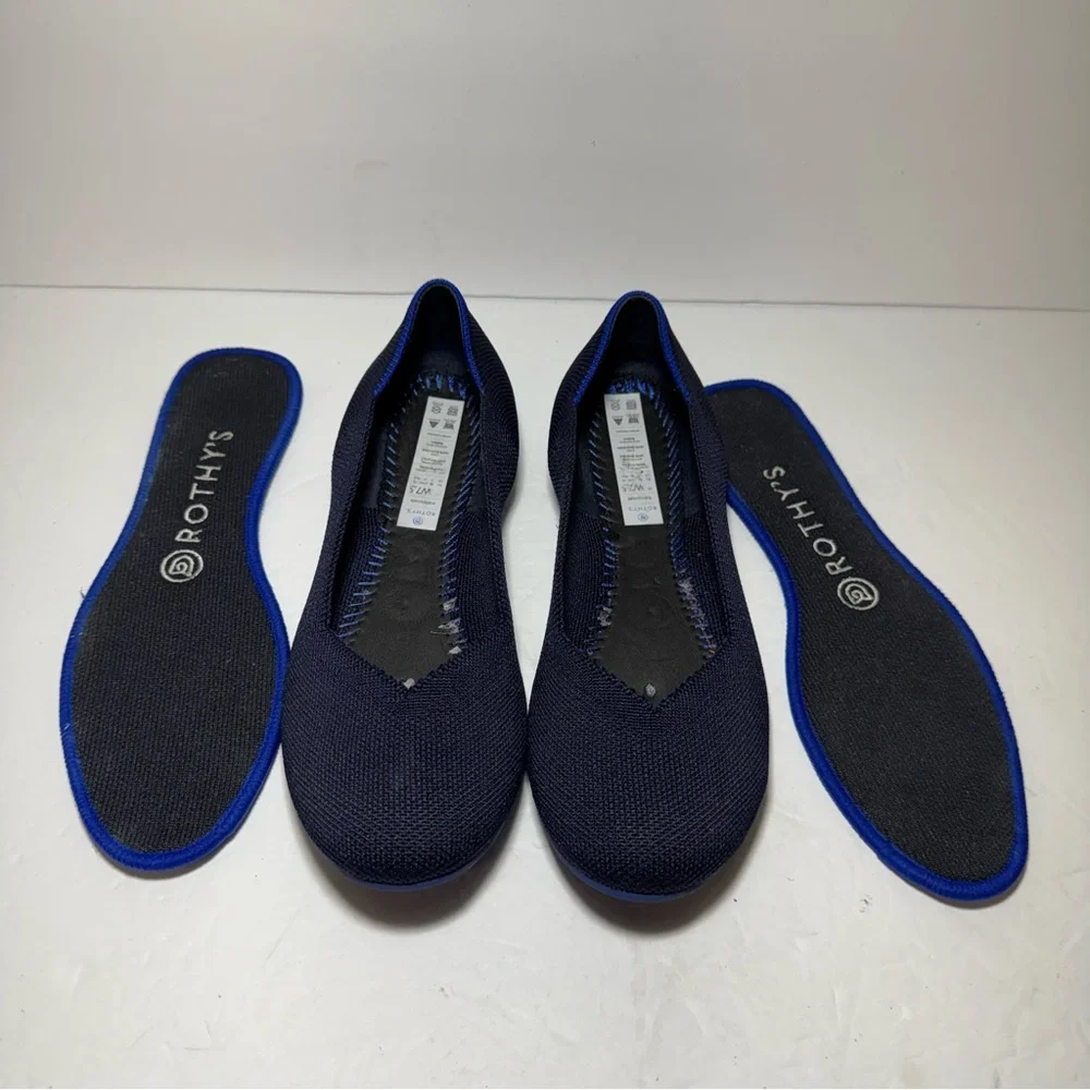 Rothy's The Flat Recycled Textile Round Toe Slip On Navy Ballet Womens Size 7.5